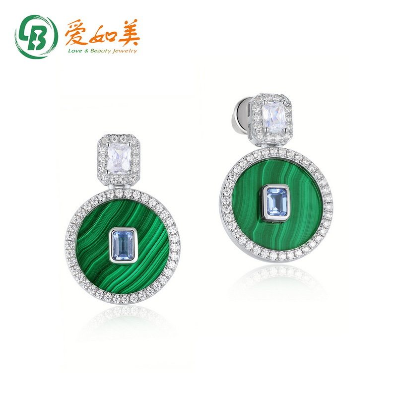 新款气质个性孔雀石耳环小众高级S925银渡18K金PT950铂金耳钉长款