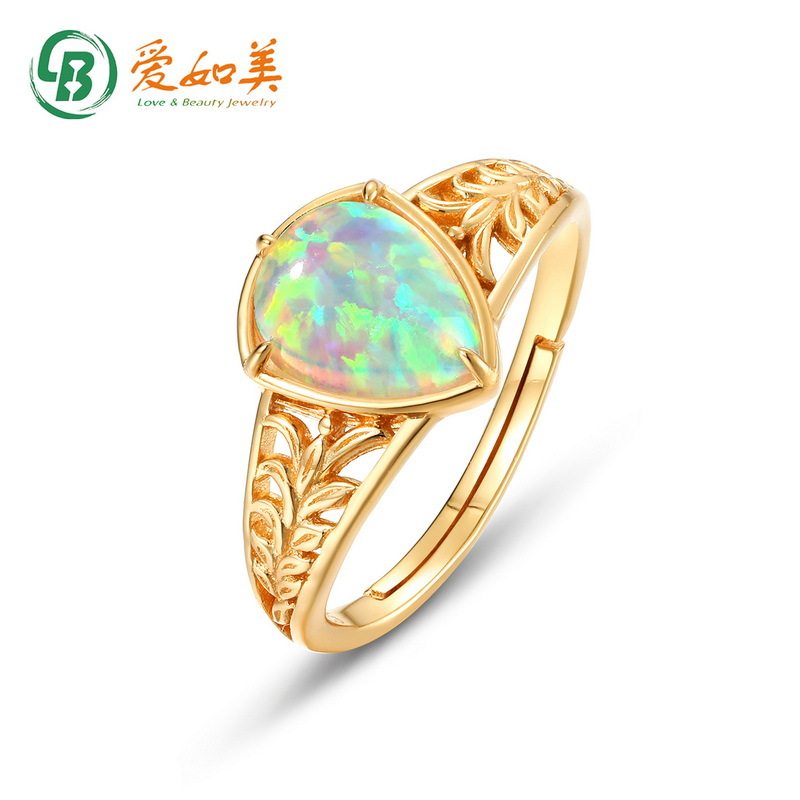 新款简约几何欧泊戒指S925银渡18K金PT950铂金戒指复古条纹指环