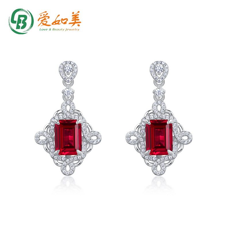 新款奢华大气培育红宝耳环女重工S925银渡18K金PT950铂金镀金耳坠