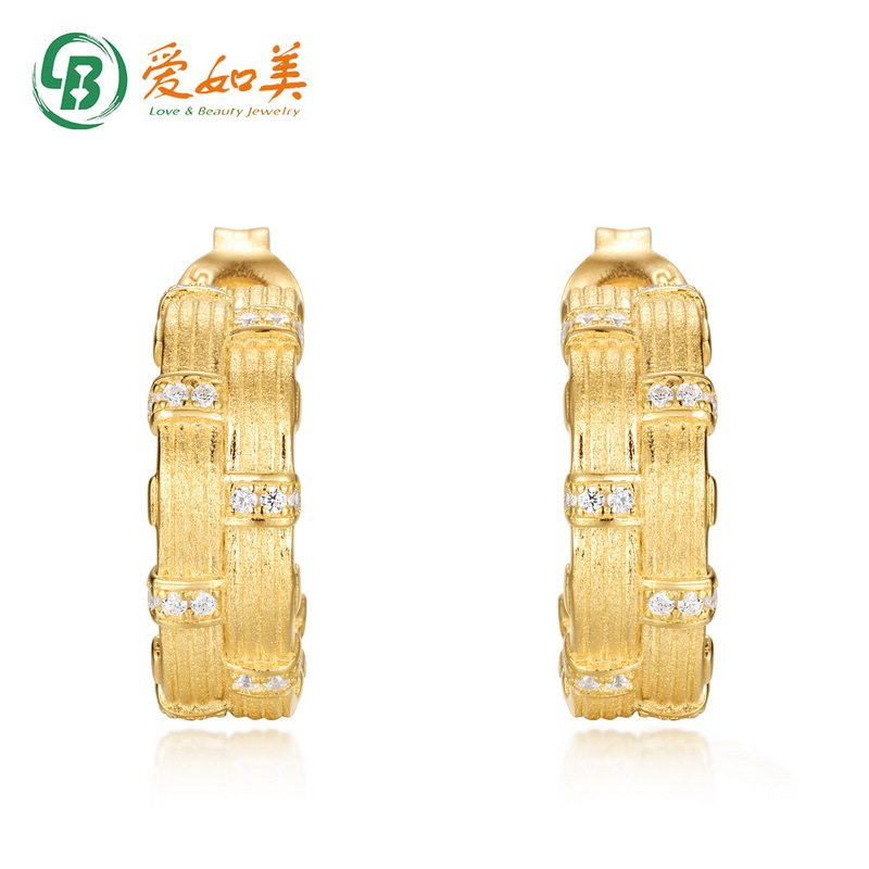 S925银渡18K金PT950铂金轻奢编织拉丝点钻耳钉古法金色新款耳环