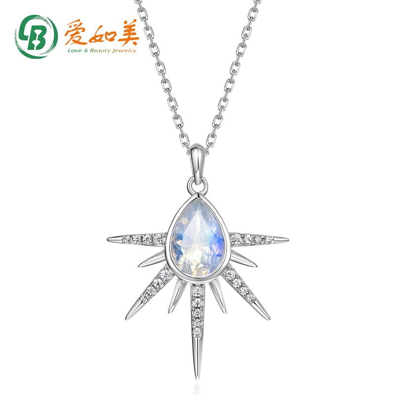 个性夸张月光石吊坠锁骨链极简流行S925银渡18K金PT950铂金颈链