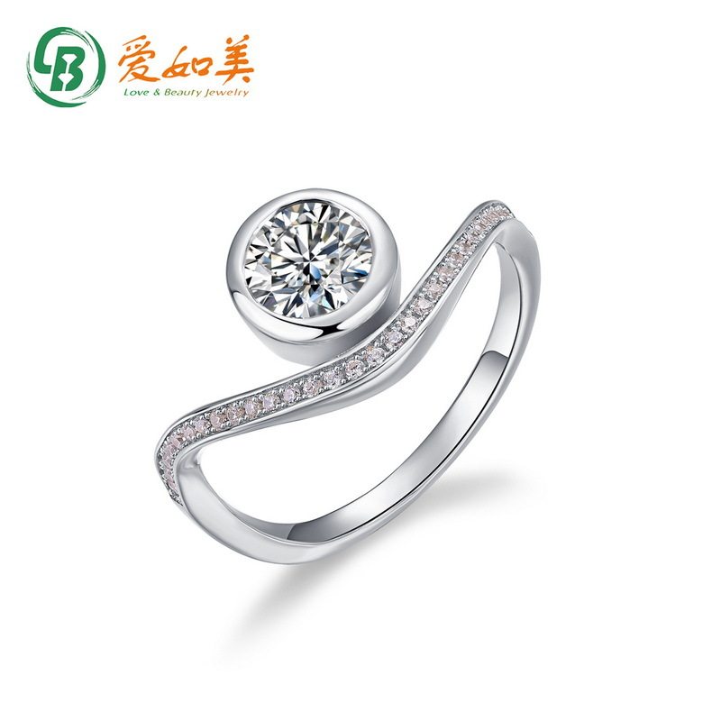 潮流个性波浪形莫桑石戒指S925银渡18K金PT950铂金戒指小众设计