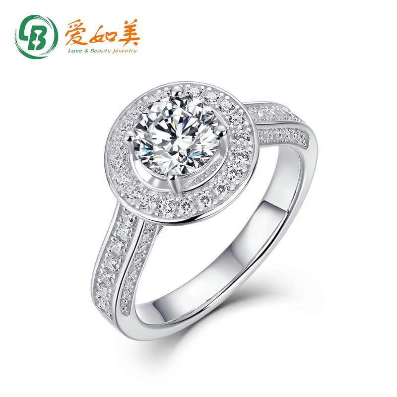 奢华莫桑石圆包戒子气质款S925银渡18K金PT950铂金戒指镀白金女戒