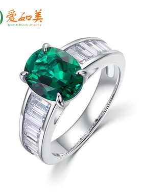 鸽子蛋培育祖母绿戒指S925银七层电镀18K金PT950铂金镶培育彩宝戒