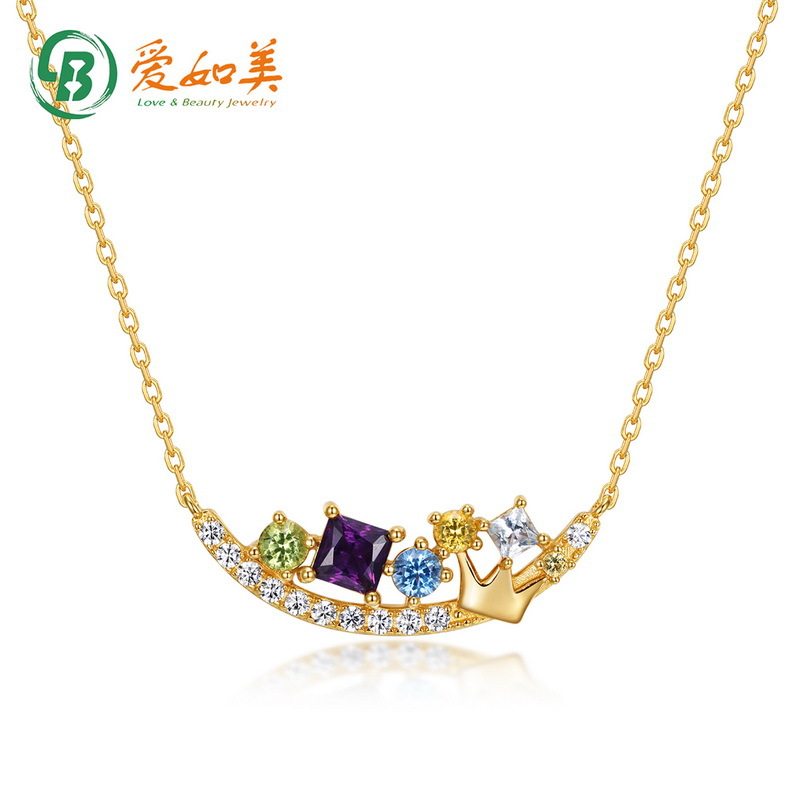 微笑皇冠轻奢复古项链女S925银渡18K金PT950铂金多色锁骨链项链