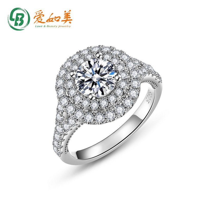 轻奢风流行莫桑钻戒气质百搭S925银渡18K金PT950铂金女士戒指订婚