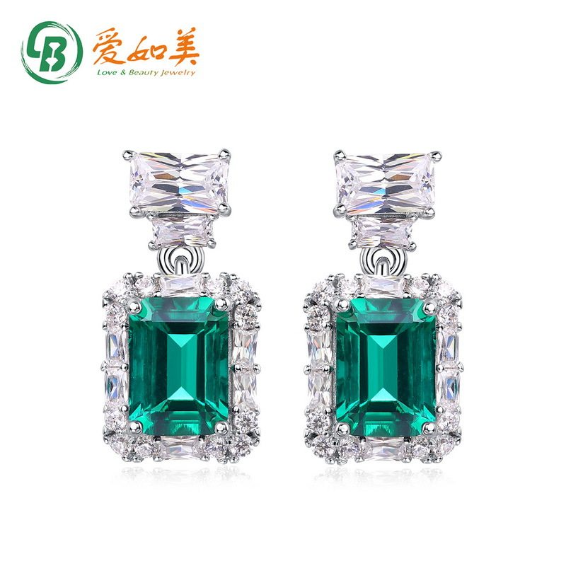 新款轻奢百搭合成彩宝耳坠S925银渡18K金PT950铂金培育祖母绿耳钉