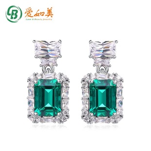 新款轻奢百搭合成彩宝耳坠S925银渡18K金PT950铂金培育祖母绿耳钉