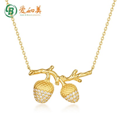 新款轻奢个性时尚喷砂榛子项链S925银渡18K金PT950铂金锁骨链饰品