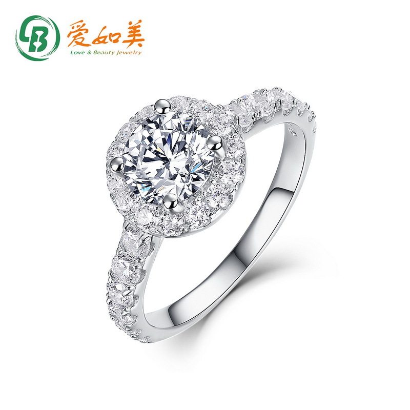 新款轻奢风S925银渡18K金PT950铂金莫桑石戒指经典六爪一克拉女戒