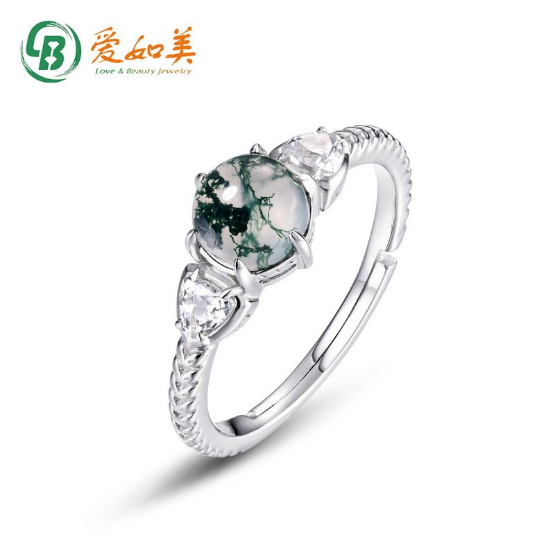 新款日韩简约几何绿苔藓戒指时尚流行S925银渡18K金PT950铂金戒指