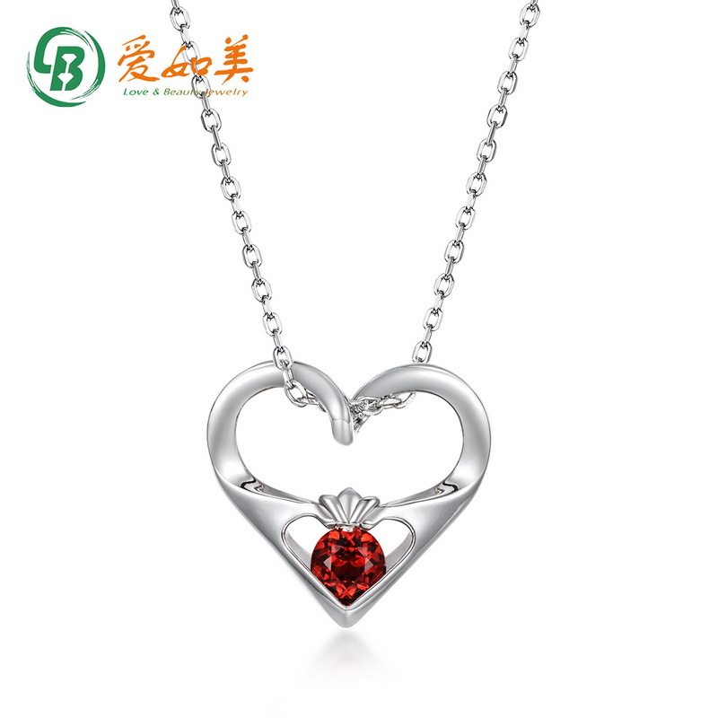 红石榴石爱心吊坠锁骨链S925银渡18K金PT950铂金项链女节日礼物