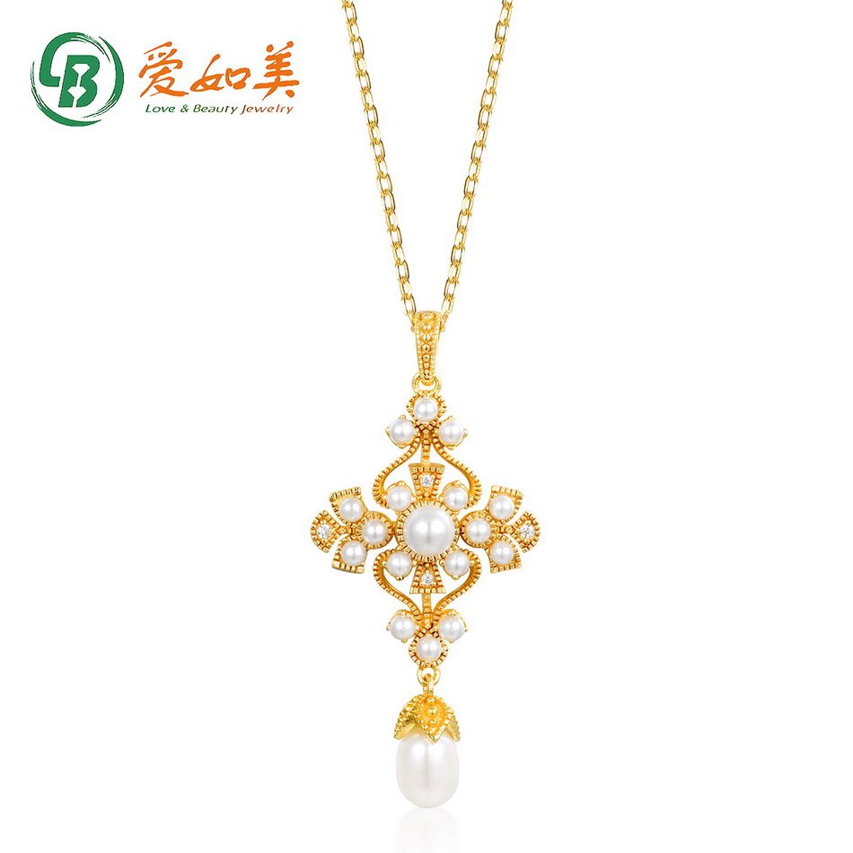 日韩轻奢复古宫廷风淡水珍珠吊坠S925银渡18K金PT950铂金项链女