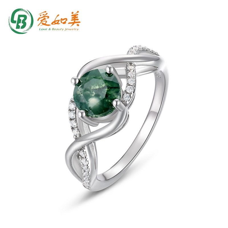 时尚轻奢波浪形绿苔藓戒指小众高级S925银渡18K金PT950铂金食指戒