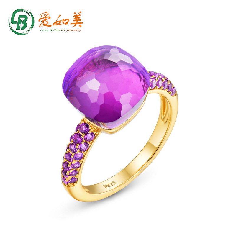 S925银渡18K金PT950铂金重工戒指女彩宝高贵典雅镶钻指环手饰品