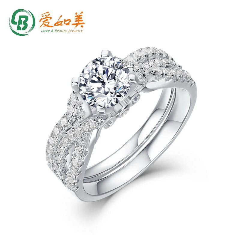 S925银渡18K金PT950铂金莫桑石戒指经典时尚组合套戒轻奢订婚戒指