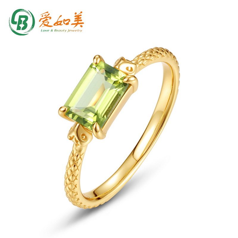 简约几何女戒S925银渡18K金PT950铂金镶嵌天然橄榄石戒指小众手饰