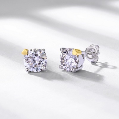 新款时尚简约几何莫桑钻耳环女四爪S925银渡18K金PT950铂金耳饰