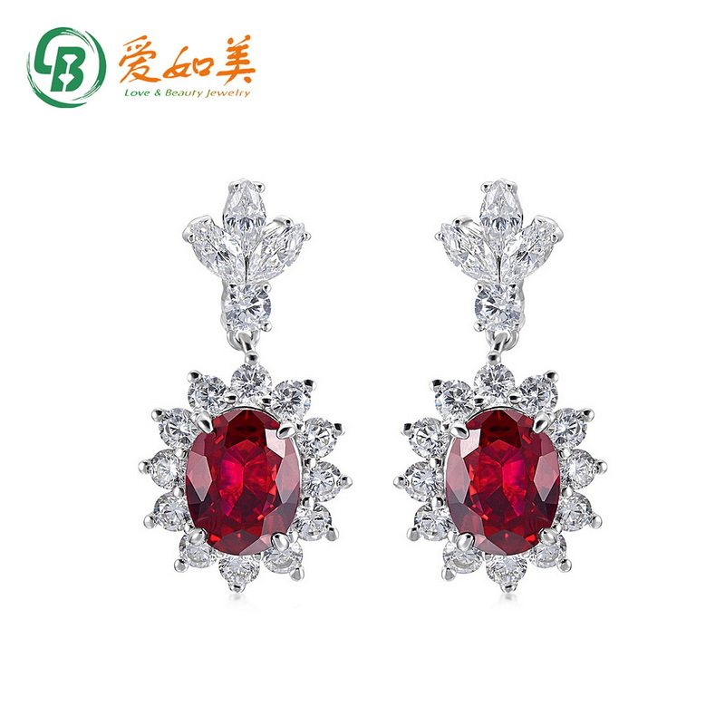 S925银渡18K金PT950铂金鸽血培育红宝石耳坠女奢华彩宝高级感耳饰