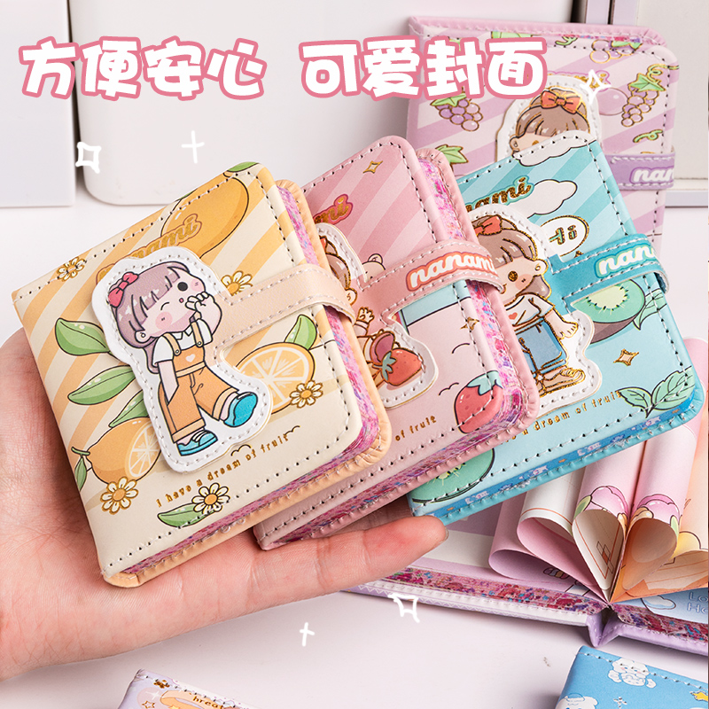 方形口袋本迷你可爱儿童豆豆本小本子便携随身小号学生记作业笔记本磁扣手账本高颜值女生立体便签本小本本