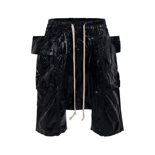 RO风格暗黑经典刷蜡双环五分裤男女哈伦吊裆做旧不规则抽绳短裤夏