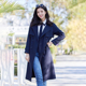 藏青色长风衣双排扣西装 新款 翻领休闲通勤外套 春季 诗梦品牌女装