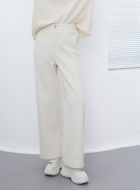 诗梦女装秋冬新款百搭米白色阔腿裤高腰休闲运动显瘦长裤直筒宽松