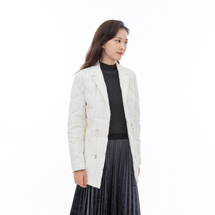 诗梦女装冬季短款白色羽绒服收腰显瘦优雅女人味西装翻领白鸭绒