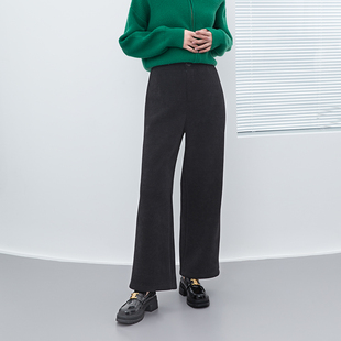 高腰宽松休闲百搭直筒长裤 灯芯绒夹棉阔腿裤 秋冬新款 诗梦女装