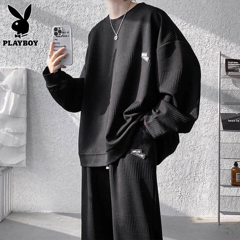 花花公子运动套装男士春季潮牌美式卫衣裤子男生痞帅休闲一套搭配