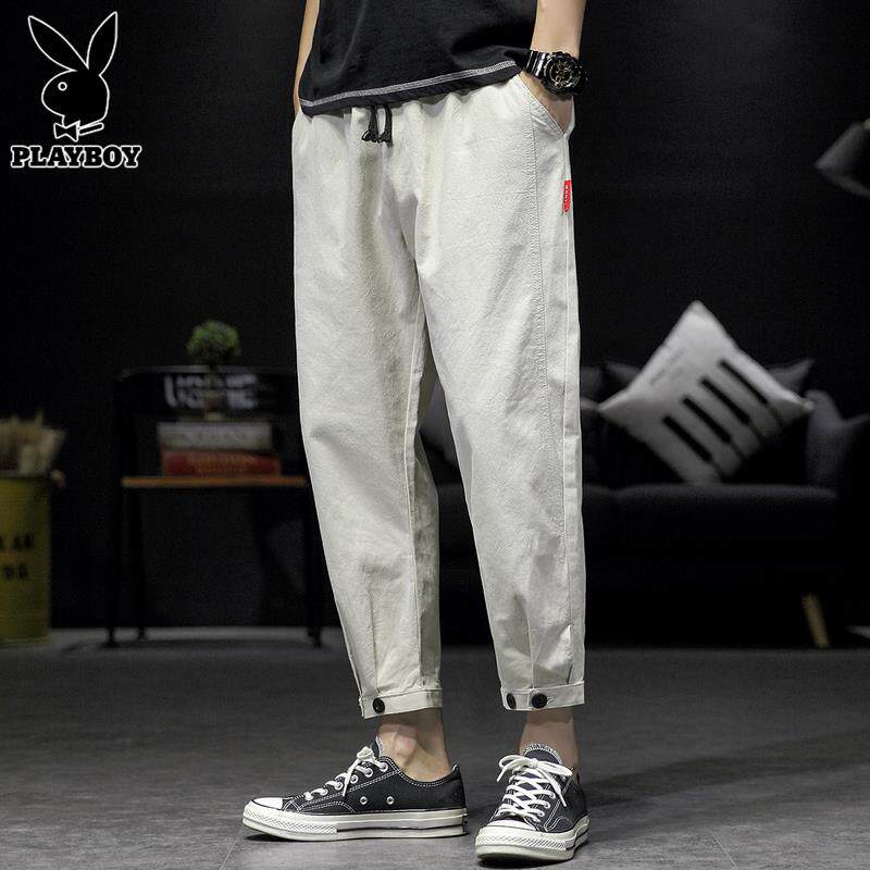 花花公子纯棉裤子男士秋冬季运动九分裤潮牌宽松束脚新款休闲长裤