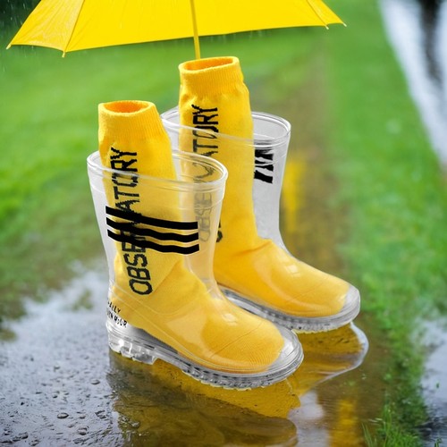 儿童雨鞋PVC透明雨鞋防滑小学生中筒雨靴男女宝宝中大童时尚水鞋