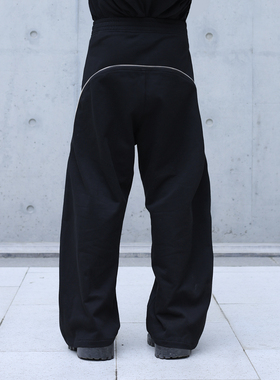 CHRYSOMALLON黑色百搭男女解构拉链拼接弯刀直筒卫裤休闲运动裤