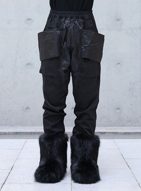 CHRYSOMALLON秋冬潮流立体休闲双环尼龙夹棉拼接宽松工装裤长裤