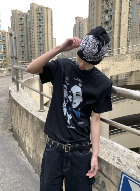 TSAOOJ夏季新款Vintage人像复古数码直喷纯棉上衣320g短袖T恤