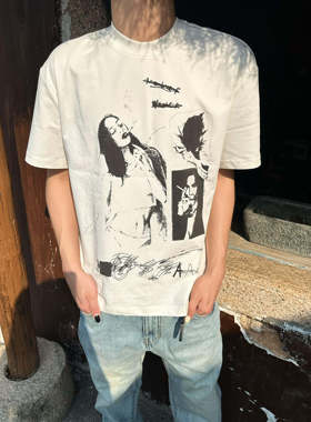 TSAOOJ「颓废天使」280g索罗娜冰感复古人像短袖cleanfit纯棉T恤