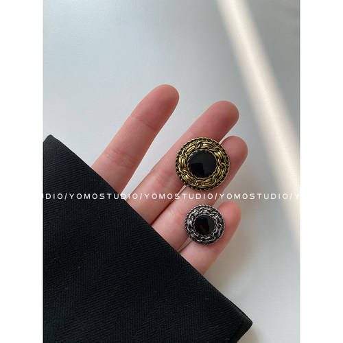 YOMOSTUDIO 小香名媛复古风金属纽扣编织粗花呢短外套皮草大衣扣