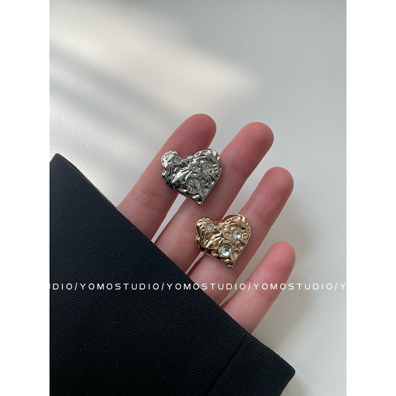 yomostudio 镶钻金银色爱心扣子小香欧美风金属纽扣女西装外套扣