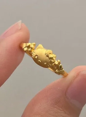 拉丝古法凯蒂猫公主风指环女甜美可爱戒指HelloKitty同款