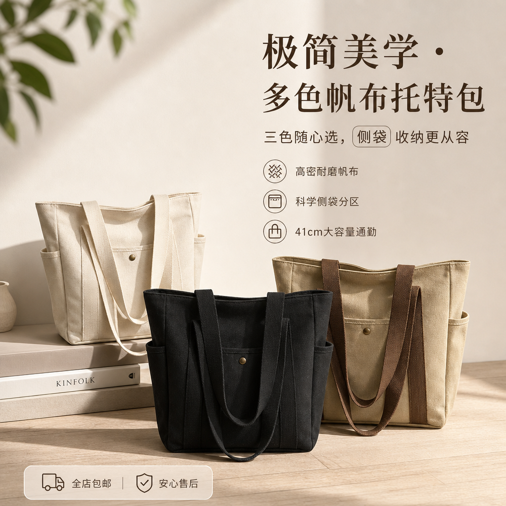 新款帆布包女大容量通勤包单肩包手提包学生上课包多隔层旅行包
