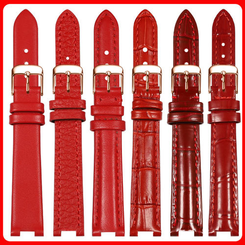凹口表带女真皮红色表链通用品牌