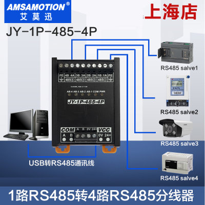 艾莫迅1P-485-4P串口RS485/232集线器转4路485通讯工业级扩展模块