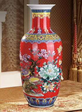 景德镇陶瓷 花瓶 中式金色龙凤落地大花瓶 家居客厅工艺品摆件