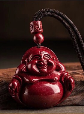 朱砂大肚弥勒佛吊坠真品紫金砂女款项链笑佛公挂件本命年属兔礼物