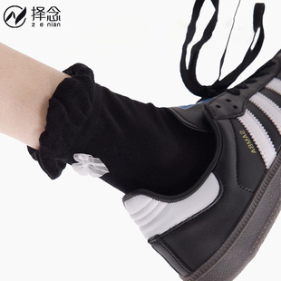 泡泡花边堆堆袜子女夏季 蝴蝶结松口透气百搭白色无骨中筒棉袜 薄款