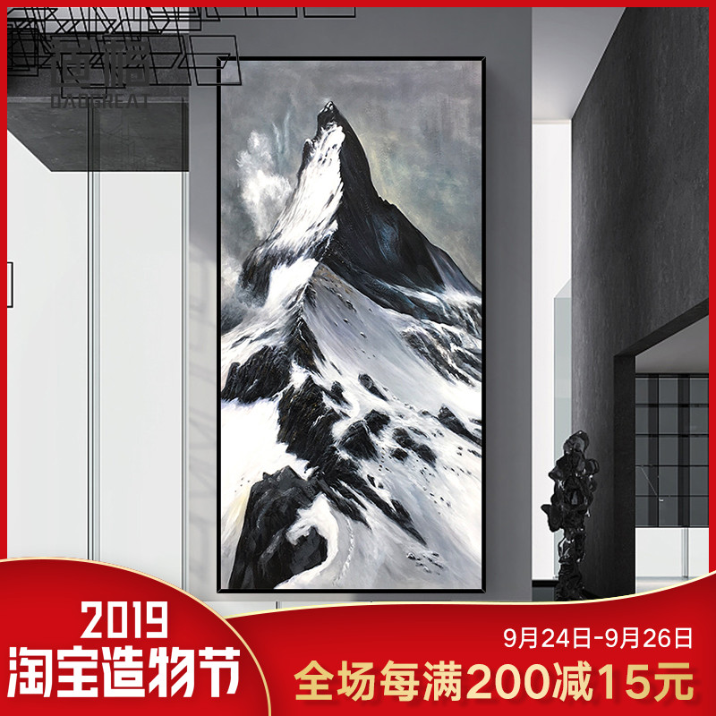 手绘油画玄关过道层峦叠嶂挂画