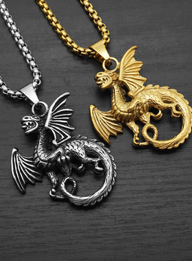 跨境项链钛钢男欧美吊坠飞龙