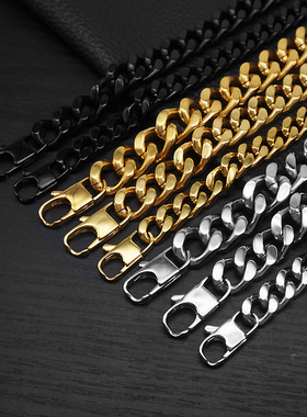 跨境欧美个性简约粗环链钛钢手链