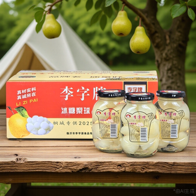 李字牌冰糖梨球罐头烟台雪梨水果罐头梨258g*12瓶酥梨梨饮料整箱