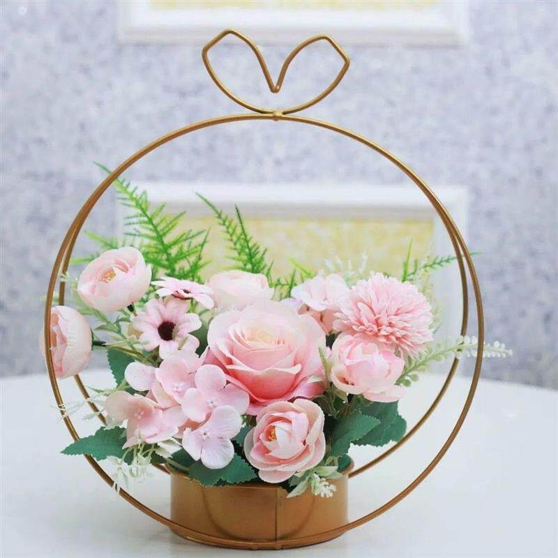 铁艺花篮艺术插花花篮手提篮金属圆形花艺架子铁艺花架手工花篮架